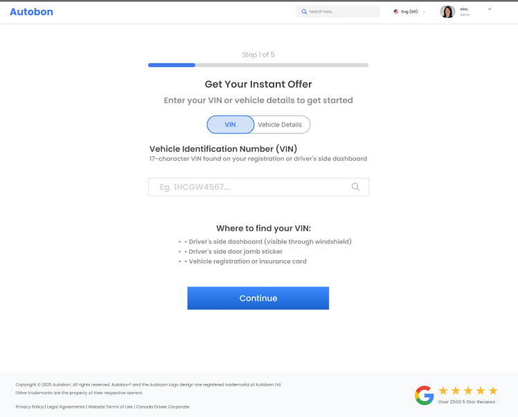 Autobon dashboard layout on a mobile screen