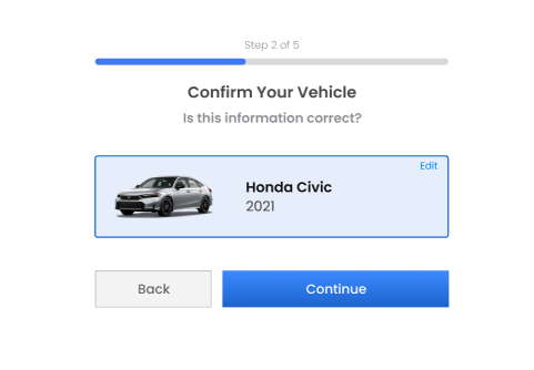 Autobon vehicle confirmation screen for a Honda Civic