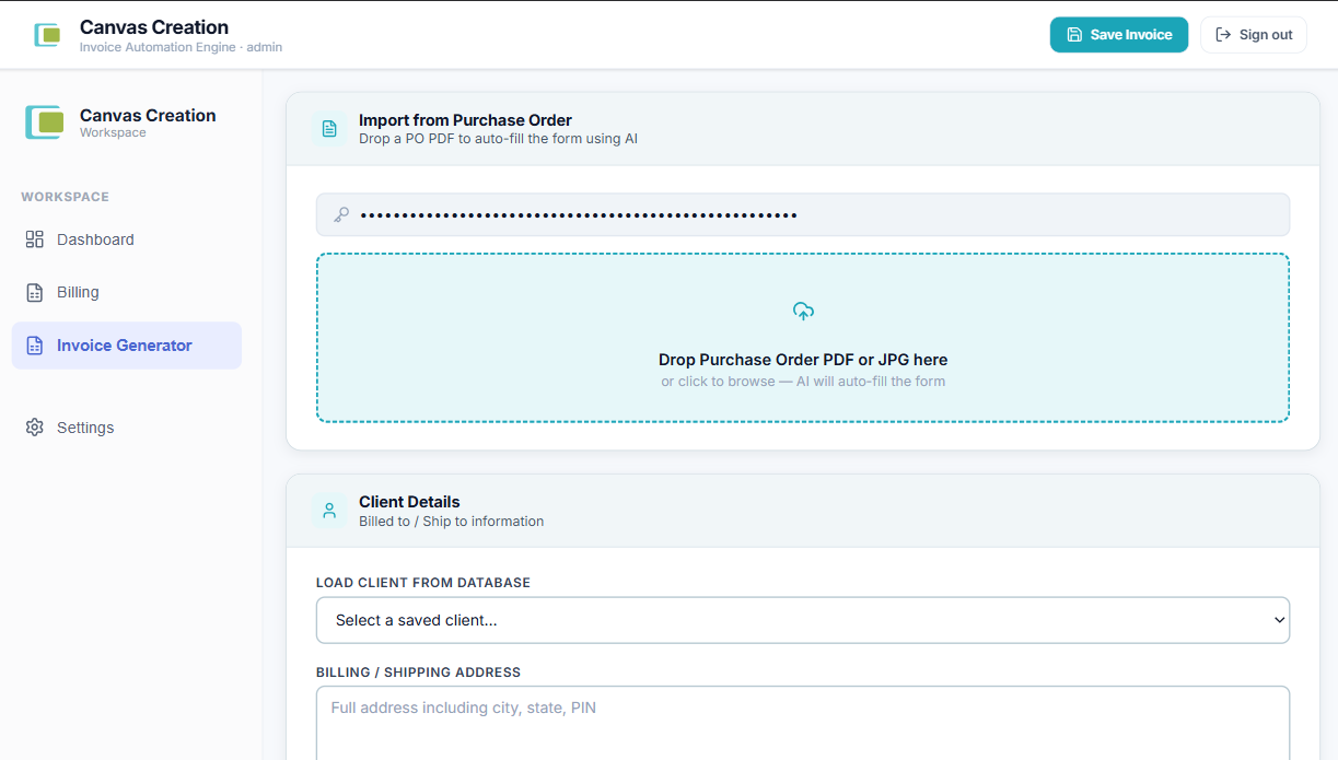 CanvasBILL business software project preview